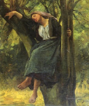 ジュール・ブルトン Painting - フランス 1827年森の田園地帯で眠っている写実主義者ジュール・ブルトン